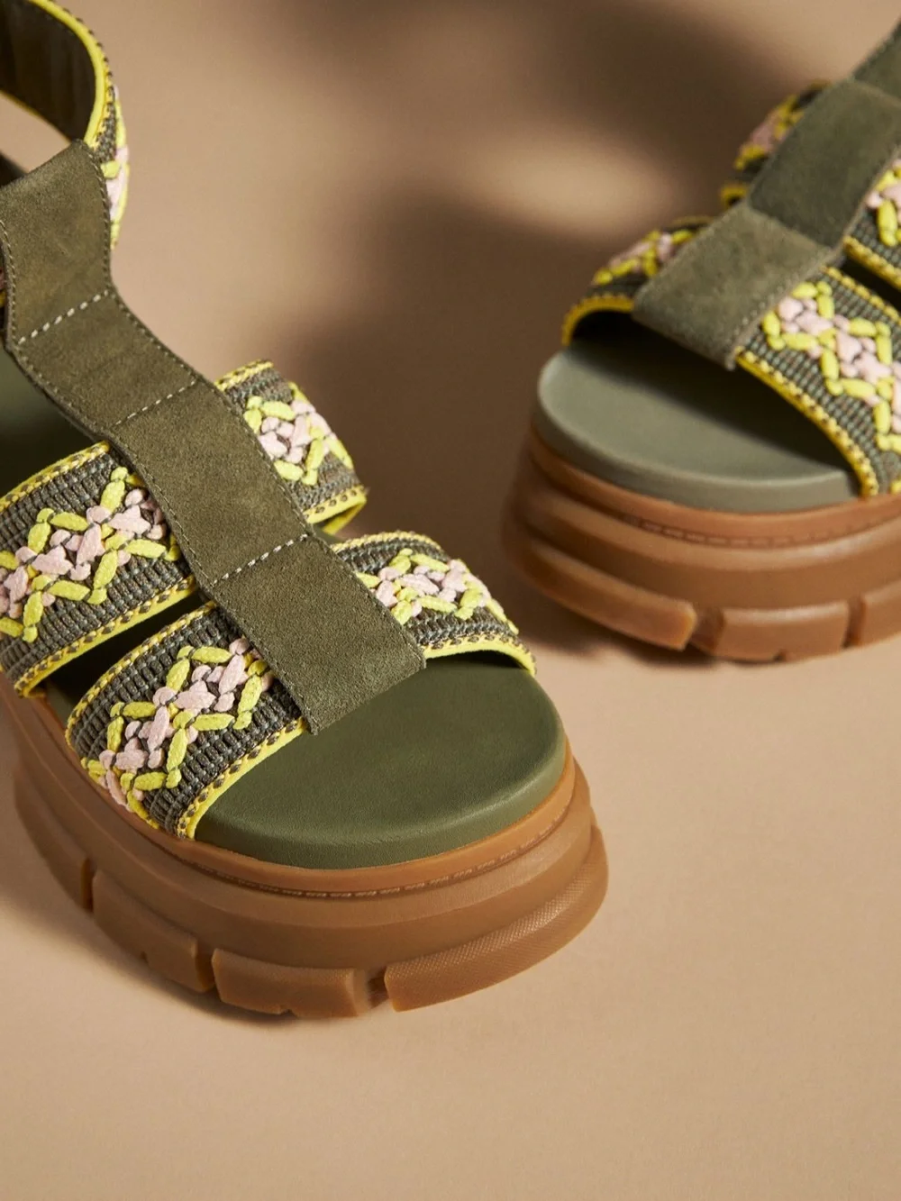 UGG Olive Green Braided Platform Sandals with Brown Sole